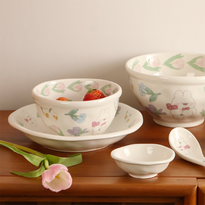 4PCS/Set Cartoon Bunny Porcelain Dinnerware Set