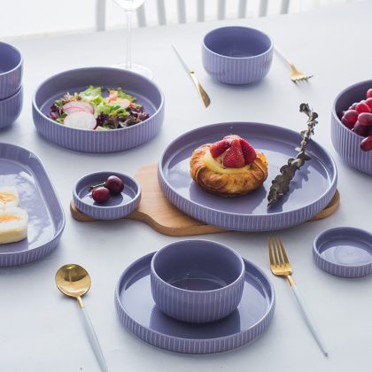 4PCS Nordic Style Ceramic Purple Kitchen Dinnerware Set